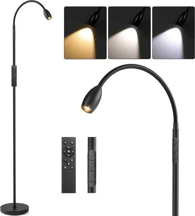 Main image of Reading Floor Lamp, 72" Tall LED Lamp with Flexible Gooseneck, Dimmable Zoomable Spotlight, Adjustable Color Beam Standing Touch & Remote Control, Task Craft Bedroom Living Room, Matte Black by DT
