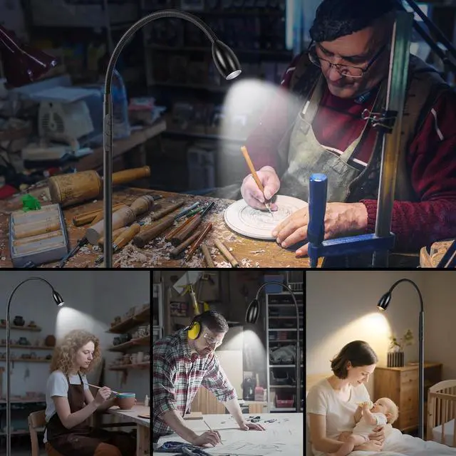 Alt view image 5 of 7 - Reading Floor Lamp, 72" Tall LED Lamp with Flexible Gooseneck, Dimmable Zoomable Spotlight, Adjustable Color Beam Standing Touch & Remote Control, Task Craft Bedroom Living Room, Matte Black by DT