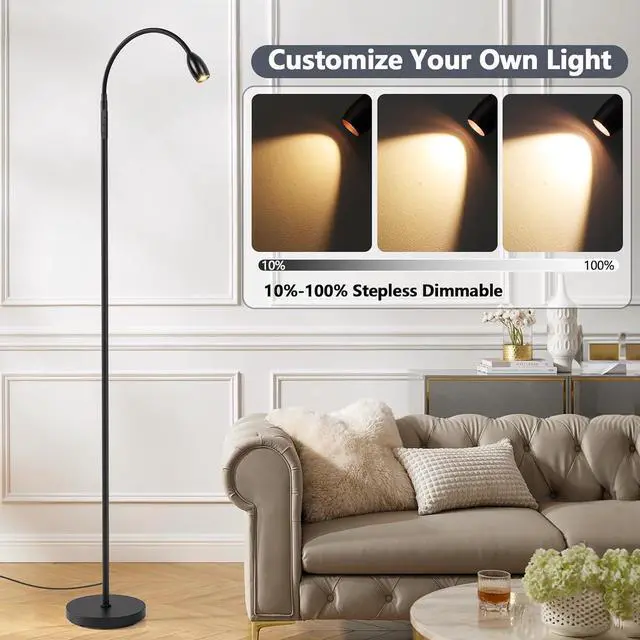 Alt view image 7 of 7 - Reading Floor Lamp, 72" Tall LED Lamp with Flexible Gooseneck, Dimmable Zoomable Spotlight, Adjustable Color Beam Standing Touch & Remote Control, Task Craft Bedroom Living Room, Matte Black by DT