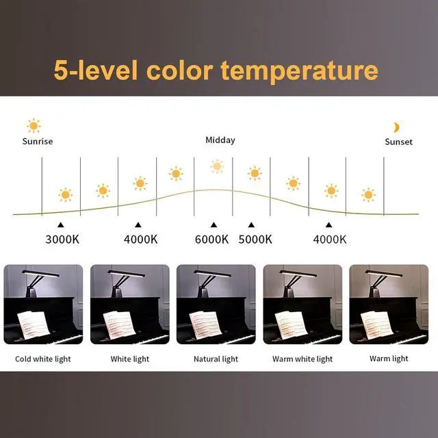 Alt view image 4 of 6 - Professional LED Piano Lamps for Upright - Lights with Ambient Light, Memory Function, Eye-Care, 5 Lls Color Temperatures, Dimming, Steady Base, Black by DT