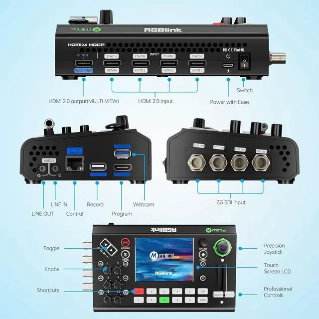 Alt view image 2 of 6 - mini-ISO Video Mixer Switcher, 10 Channel All-in-One Compact SDI and HDMI Live Stream with PTZ Camera Control, NDI HX Supported,Professional Streaming for by DT