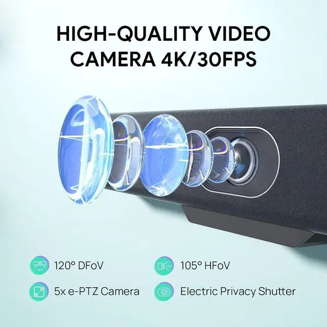 Alt view image 3 of 7 - UVC34 4K Conference Room Camera System 10 Microphone 8 MP All-in-One Video Conferencing AI Auto Framing 120° Field of View Microsoft Teams Certified Webcam Zoom Rooms USB-A by DT
