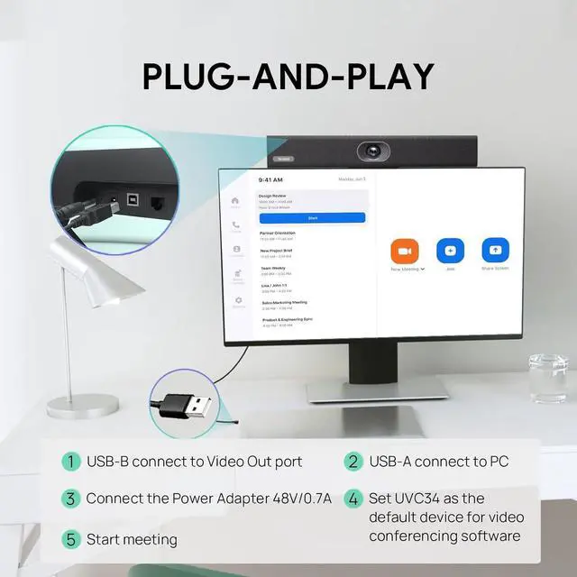 Alt view image 7 of 7 - UVC34 4K Conference Room Camera System 10 Microphone 8 MP All-in-One Video Conferencing AI Auto Framing 120° Field of View Microsoft Teams Certified Webcam Zoom Rooms USB-A by DT
