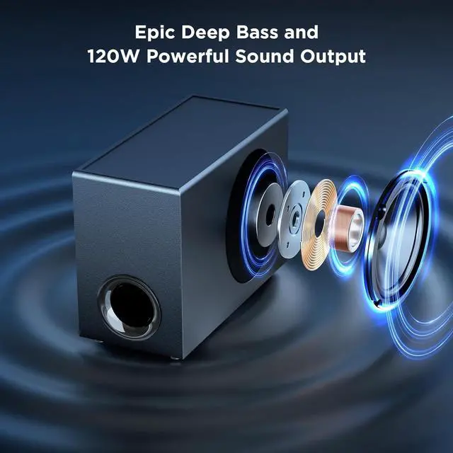 Alt view image 4 of 7 - Sound bar with Subwoofer, 120W SoundBar for Smart TV Bluetooth 5.0 Home Theater, Deep Bass Audio System BT/ARC/Optical/AUX Connection PC by DT