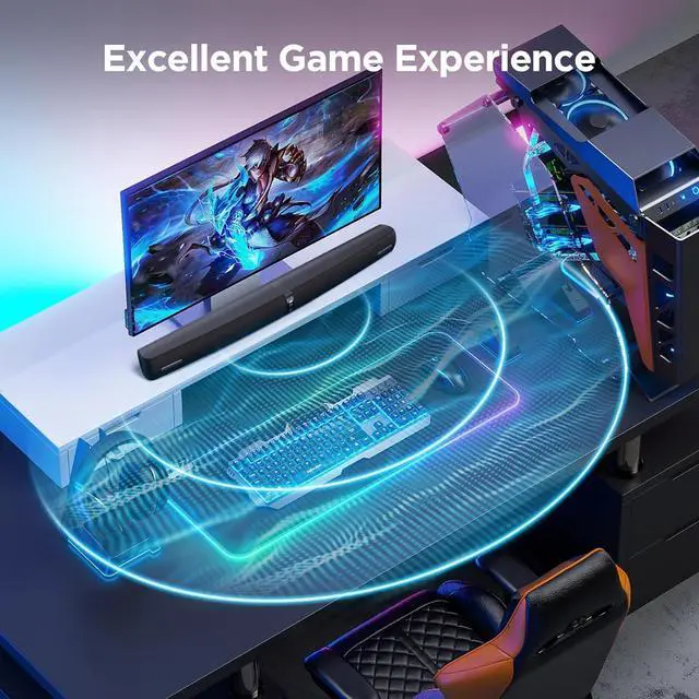 Alt view image 4 of 7 - Sound Bar for Smart TV,90W Soundbar with Bluetooth/ARC/Optical/AUX Connect, Auto Volume Boost, 3 Customizable Equalizer Modes, 2 in 1 Detachable TV/PC/Gaming/Projectors by DT