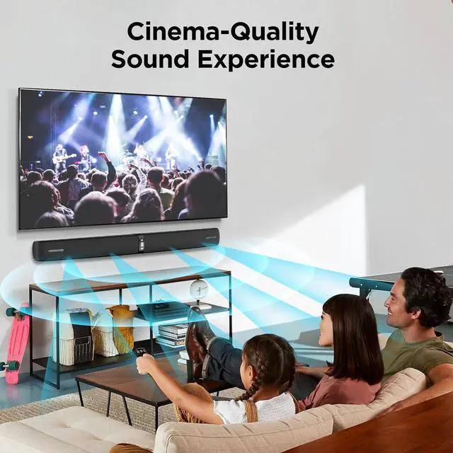 Alt view image 6 of 7 - Sound Bar for Smart TV,90W Soundbar with Bluetooth/ARC/Optical/AUX Connect, Auto Volume Boost, 3 Customizable Equalizer Modes, 2 in 1 Detachable TV/PC/Gaming/Projectors by DT