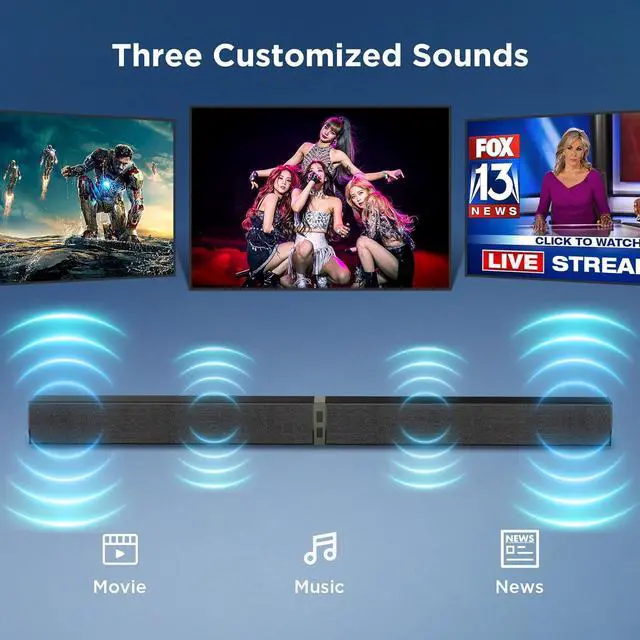 Alt view image 3 of 7 - Sound Bar for Smart TV, 80W Bluetooth Soundbar 2 in 1 Detachable Design, Deep Bass, Home Theater Surround Sound, ARC/Optical/AUX Connections TV/PC/Gaming/Projectors by DT