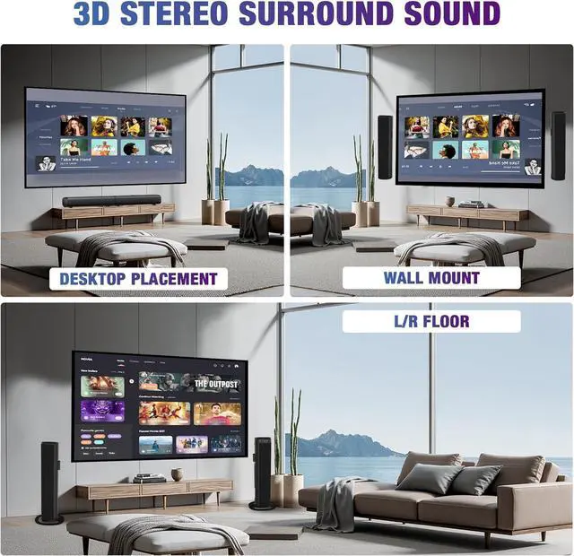 Alt view image 7 of 7 - Sound Bar, 100W Bar for Smart TV, Bluetooth 5.3 Soundbar, 2 in 1 Detachable Home Speaker Bass Effect, Theater Surround Sound, ARC/Optical/AUX/USB Connections, TV/PC/Projectors by DT