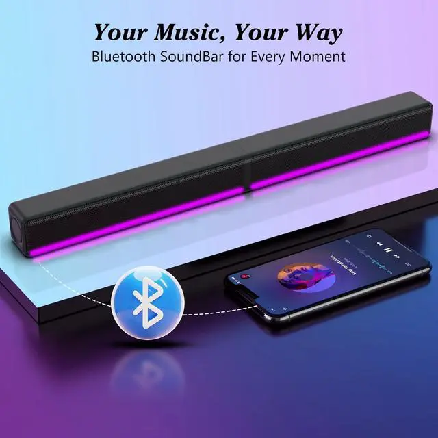Alt view image 4 of 7 - TV Sound Bar, Soundbar with RGB LED Lights & 2.1CH Bluetooth Speaker Surround System, 180W Sound, AUX/Optical/HDMI ARC Home Theater Speaker, 2 in 1 Detachable for Smart TV/Projector/Gaming/PC by DT