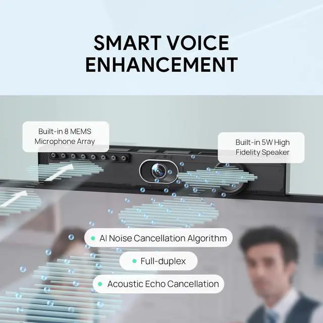 Alt view image 4 of 7 - UVC40 E2 USB Conference Room Camera System 4K Video 120° Wide-Angle Lens 8 Microphone 5W High-Fidelity Speaker Auto Framing Tracking Compatible with Microsoft, Zoom by DT