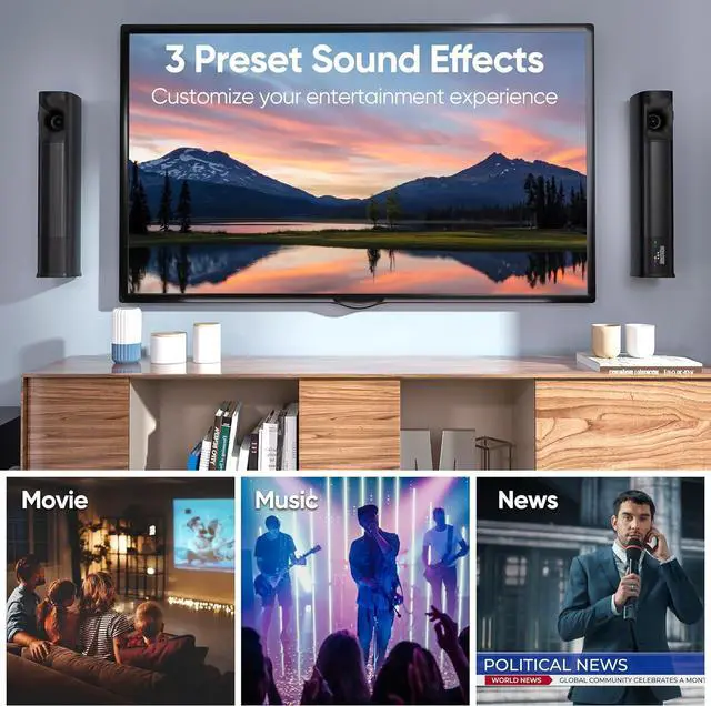 Alt view image 5 of 7 - Sound Bar for Smart TV with Subwoofer, 100W Detachable Soundbar Home Theater Surround System Horn Tweeter, Adjustable Bass and HDMI-ARC/Bluetooth Optical/AUX/Connection by DT