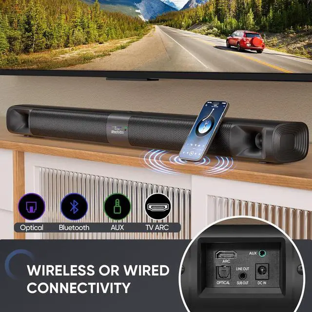 Alt view image 6 of 7 - Sound Bar for Smart TV with Subwoofer, 100W Detachable Soundbar Home Theater Surround System Horn Tweeter, Adjustable Bass and HDMI-ARC/Bluetooth Optical/AUX/Connection by DT