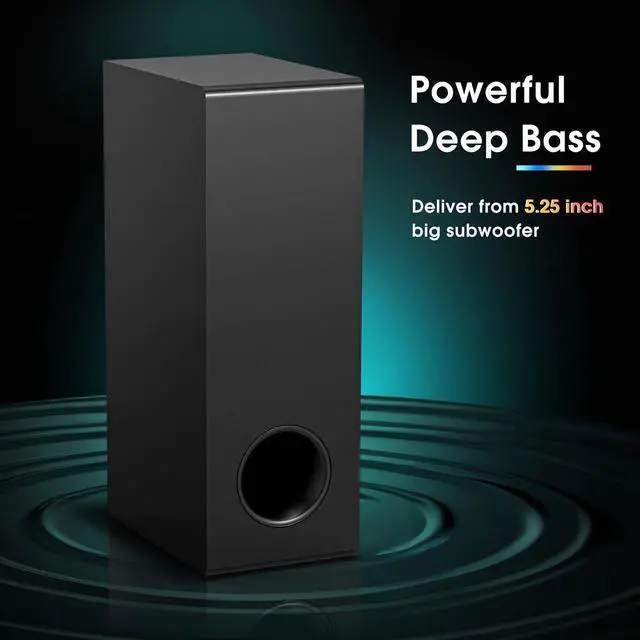 Alt view image 3 of 7 - Sound Bar for Smart TV with Wired Subwoofers, 2.1 Channel Small Speakers Colorful Backlight, Home Theater Surround System, Bluetooth 5.3 / Optical/AUX Connectivity by DT