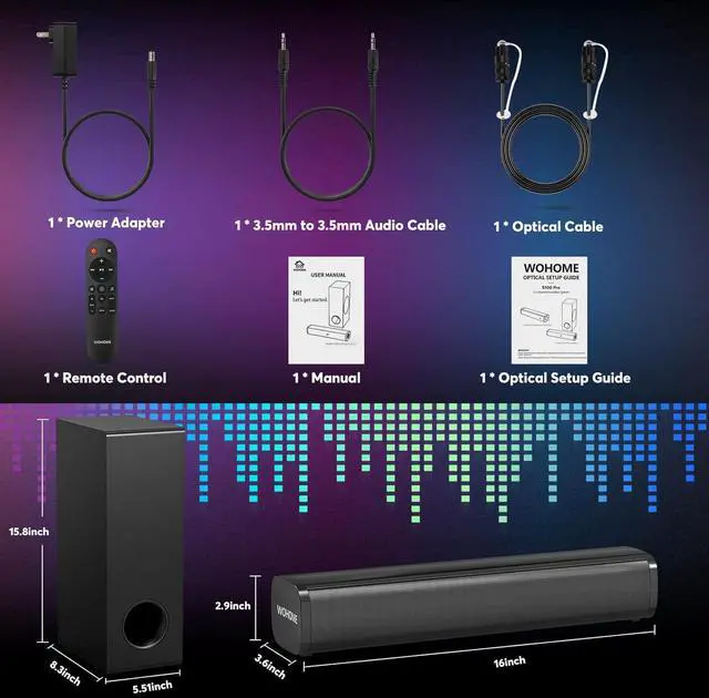 Alt view image 7 of 7 - Sound Bar for Smart TV with Wired Subwoofers, 2.1 Channel Small Speakers Colorful Backlight, Home Theater Surround System, Bluetooth 5.3 / Optical/AUX Connectivity by DT