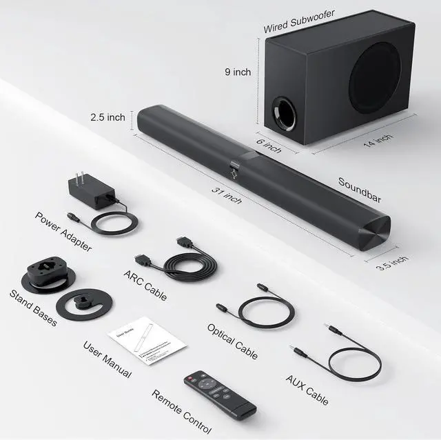 Alt view image 7 of 7 - Sound Bar with Subwoofer, 120W for Smart TV, Deep Bass & Volume Boost 3 Equalizer Modes, Bluetooth/ARC/Opt/AUX Connect, Detachable Soundbar TV/PC/Gaming/Projectors by DT