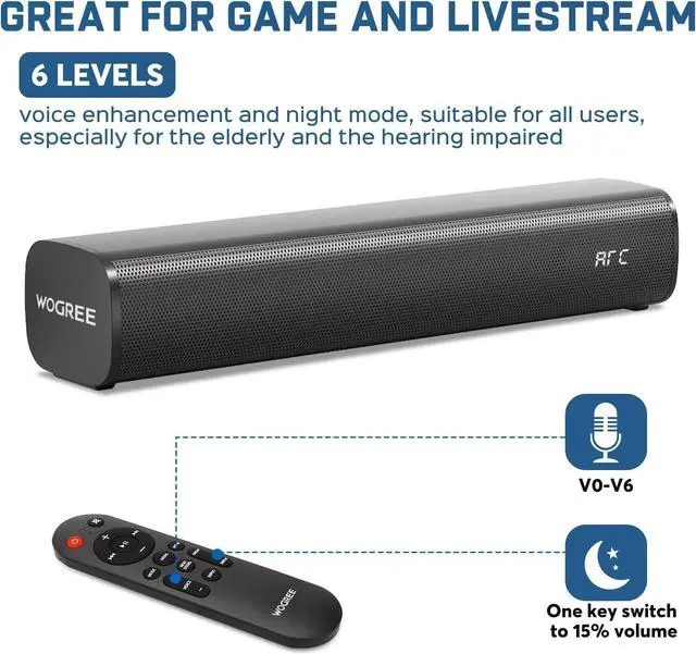 Alt view image 3 of 7 - 2.1ch Sound Bar for Smart TV with 6 Lls Voice ment, Built-in Subwoofer, 16 Inches Bluetooth 5.3 Soundbar Speakers ARC/Optical/AUX/USB Connection by DT