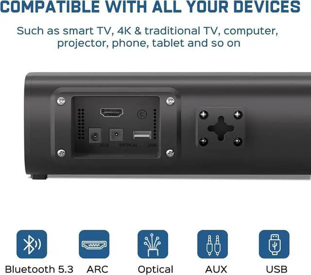 Alt view image 4 of 7 - 2.1ch Sound Bar for Smart TV with 6 Lls Voice ment, Built-in Subwoofer, 16 Inches Bluetooth 5.3 Soundbar Speakers ARC/Optical/AUX/USB Connection by DT