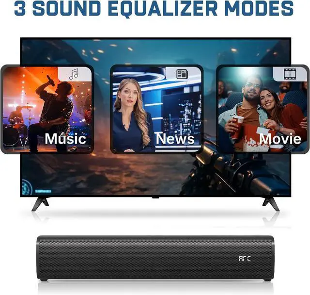 Alt view image 6 of 7 - 2.1ch Sound Bar for Smart TV with 6 Lls Voice ment, Built-in Subwoofer, 16 Inches Bluetooth 5.3 Soundbar Speakers ARC/Optical/AUX/USB Connection by DT