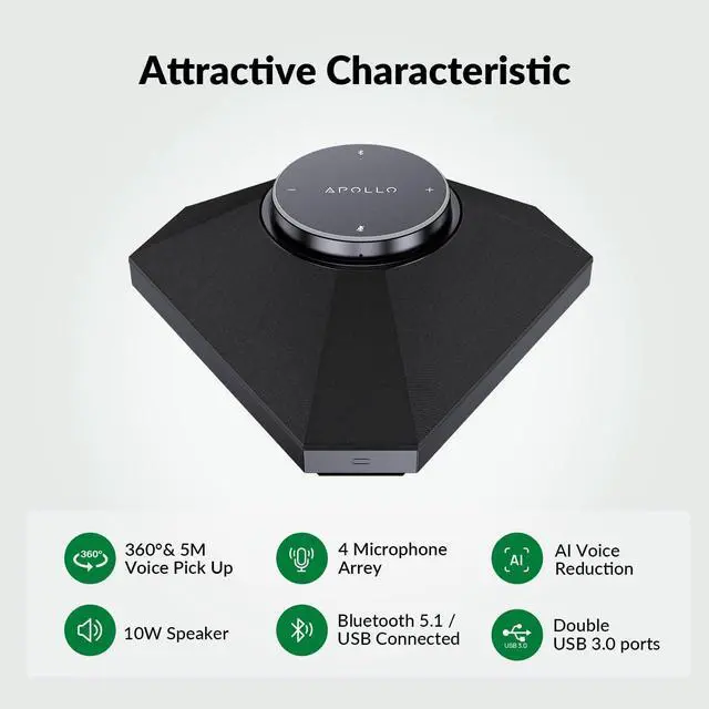 Alt view image 4 of 7 - Conference Speaker and Microphone, 360° Voice Pickup, AI Noise Reduction, USB/Bluetooth 10W Powerful Speakerphone w/Daisy Chain for 20 People Large Call Meeting Zoom Teams by DT