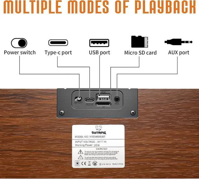 Alt view image 5 of 6 - Retro Computer Speakers - Wooden Sound Bar with Bluetooth 5.3 & USB Connectivity | Universal Compatibility for PC, Desktop, Laptop, Monitor, Tablet Smartphone