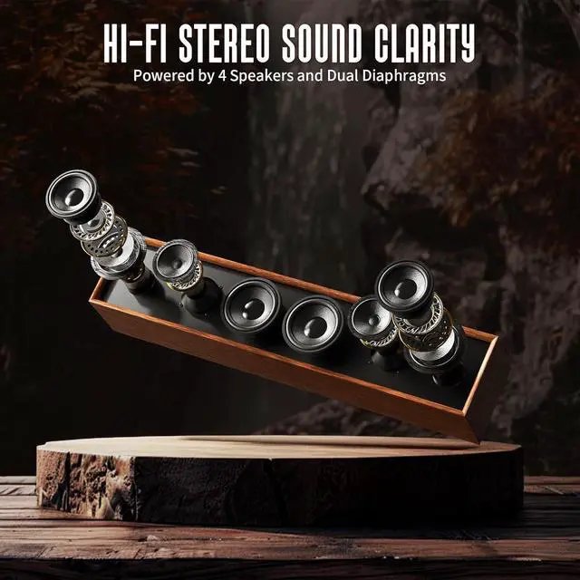 Alt view image 2 of 6 - Retro Computer Speakers - Wooden Sound Bar with Bluetooth 5.3 & USB Connectivity | Universal Compatibility for PC, Desktop, Laptop, Monitor, Tablet Smartphone