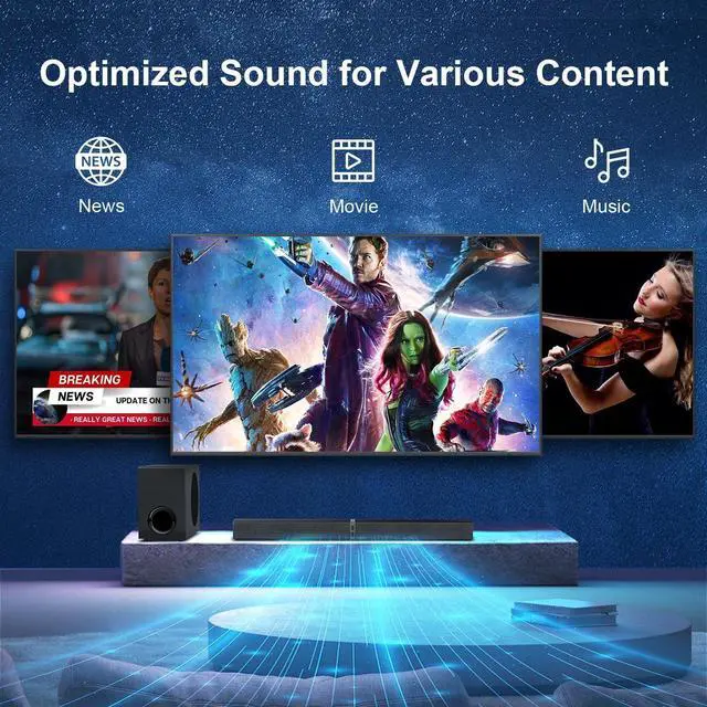 Alt view image 5 of 7 - Sound bar with Subwoofer, 120W SoundBar for Smart TV Bluetooth 5.0 Home Theater, Deep Bass Audio System BT/ARC/Optical/AUX Connection PC by DT