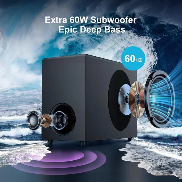 Alt view image 2 of 7 - Sound bar with Subwoofer, 120W SoundBar for Smart TV Bluetooth 5.0 Home Theater, Deep Bass Audio System BT/ARC/Optical/AUX Connection PC by DT