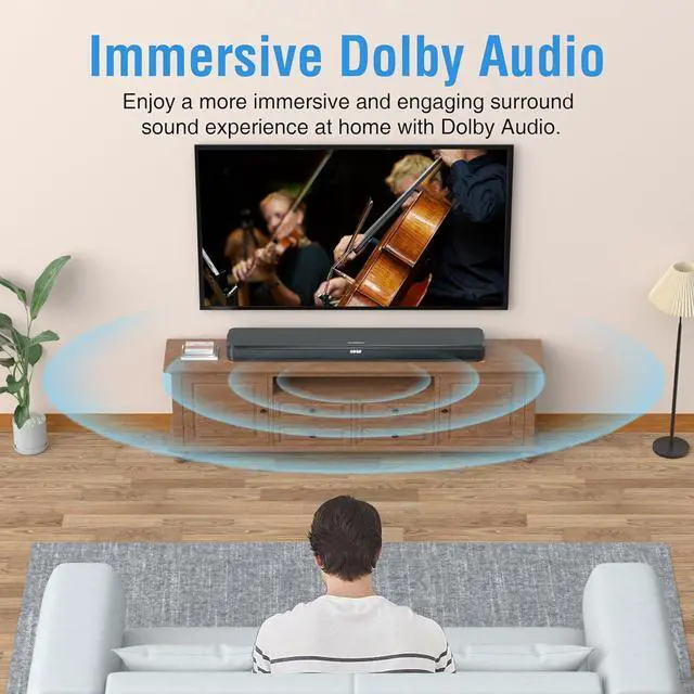 Alt view image 3 of 7 - 2.1ch 120W Sound Bar for TV with Dolby Audio and Dual Built-in Subwoofers, Bluetooth Speaker Soundbar HDMI-ARC, RCA Optical Connectivity, d Clarity Balanced Bass, Black by DT