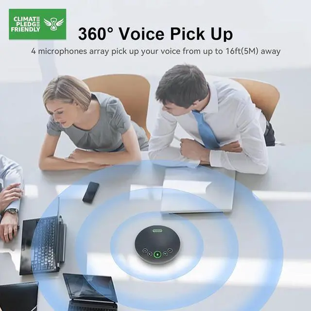 Alt view image 2 of 7 - Conference Speaker with Microphone, Bluetooth/Wireless/USB omnidirectional Speakerphone Noise Cancelling Call 360° Pickup for Zoom MicroTeams OBS 10~12 People Online Meeting by DT