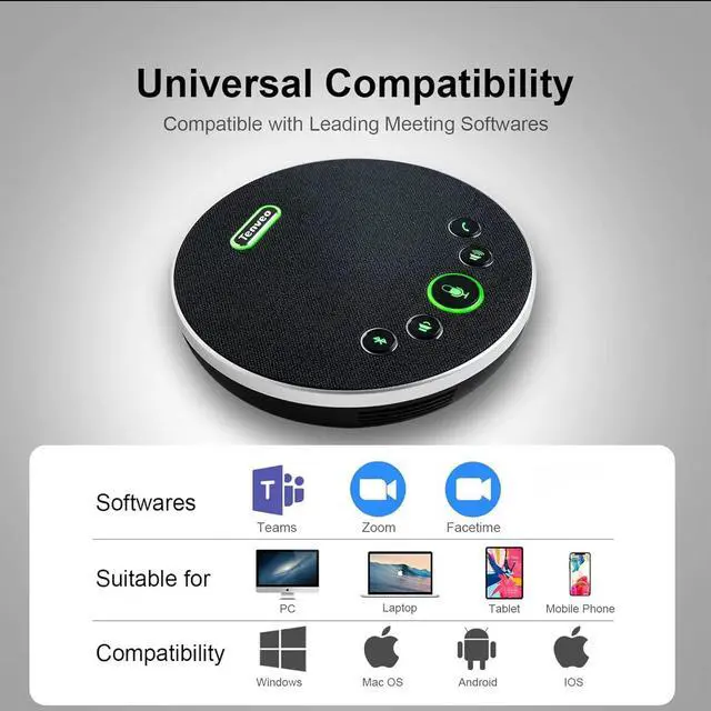 Alt view image 7 of 7 - Conference Speaker with Microphone, Bluetooth/Wireless/USB omnidirectional Speakerphone Noise Cancelling Call 360° Pickup for Zoom MicroTeams OBS 10~12 People Online Meeting by DT