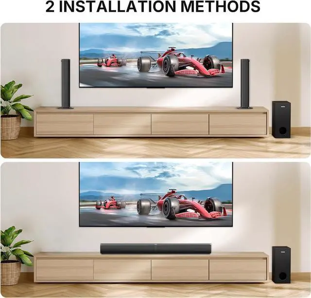 Alt view image 6 of 7 - 2.1 Sound Bar for Smart TV with 5 Inches Wired Subwoofer, 140W, 2 in 1 Detachable Soundbar RGB-IC Backlight, Bluetooth 5.3, Optical, AUX, USB Input, Bass Adjustable, Remote/Button Control by DT
