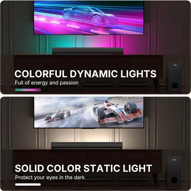 Alt view image 3 of 7 - 2.1 Sound Bar for Smart TV with 5 Inches Wired Subwoofer, 140W, 2 in 1 Detachable Soundbar RGB-IC Backlight, Bluetooth 5.3, Optical, AUX, USB Input, Bass Adjustable, Remote/Button Control by DT