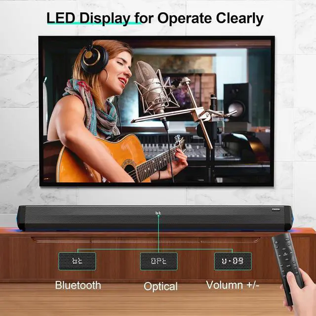Alt view image 3 of 7 - Sound Bar 35 Inch Soundbar for Smart TV Speaker with Bluetooth 5.3 Opt/USB/AUX Connectivity, LED Display, 3 DSP Mode Bars Home Theater Audio PC Gaming Projector by DT