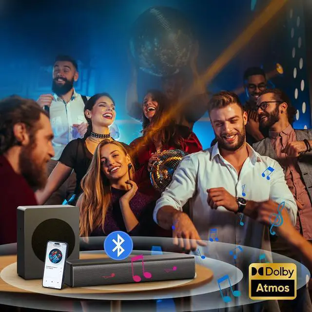 Alt view image 7 of 7 - Sound bar with subwoofer, 200W 2.1 ch soundbar w/Dolby Atmos Surround System, 3D Bass Adjustable Home Theater Bluetooth TV Speaker for Smart TV/Projector/PC by DT