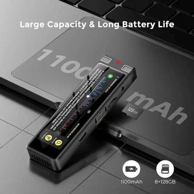 Alt view image 7 of 7 - 136GB AI Voice Recorder,  Digital Recorder with Playback, Offline Transcribe and Online Summarize/Mindmap/Translation Base on Technology, Activated Audio (Black) by DT