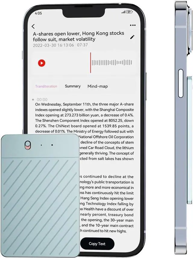 Main image of AI Voice Recorder, Free Real-Time Transcription & Translation | Chat gpt Powered Summarizer, 93 Languages, 64GB Memory, App Controlled, for Lectures, Interviews, Meetings, Calls(Blue) by DT