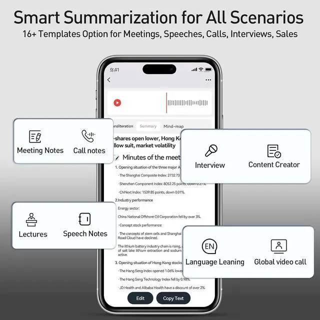 Alt view image 4 of 7 - AI Voice Recorder, Free Real-Time Transcription & Translation | Chat gpt Powered Summarizer, 93 Languages, 64GB Memory, App Controlled, for Lectures, Interviews, Meetings, Calls(Blue) by DT