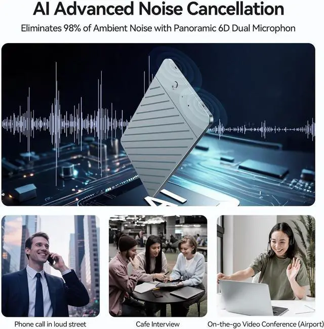 Alt view image 6 of 7 - AI Voice Recorder, Free Real-Time Transcription & Translation | Chat gpt Powered Summarizer, 93 Languages, 64GB Memory, App Controlled, for Lectures, Interviews, Meetings, Calls(Blue) by DT