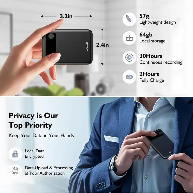 Alt view image 5 of 7 - AI Voice Recorder with Transcribe Summarize: Note APP Control, 30H Continuous Recording, 64GB Memory Support 100+ Languages, for Calls, Lectures, Meetings by DT