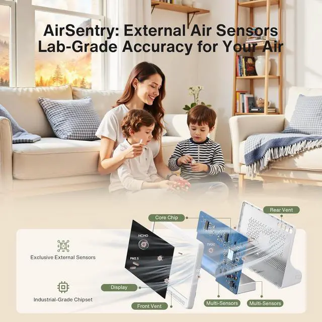 Alt view image 3 of 7 - 16 in 1 Air Quality Monitor Indoor 7" Display 9 AQI+7 AQI Alerts Tester for CO2, TVOC, PM2.5 PM1.0 PM10, HCHO, Temperature Humidity & Time, Meter Home-White by DT