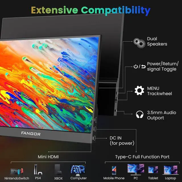 Alt view image 3 of 7 - Portable Monitor, 15.6" FHD 1080P Travel Monitor for Laptop, Ultra-Slim HDR IPS Computer Gaming Display, USB-C HDMI Screen Extender with Smart Cover Laptop PC Phone Mac Xbox PS4/5 Switch by DT