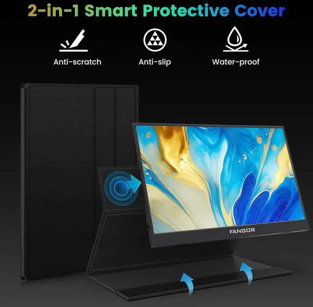 Alt view image 7 of 7 - Portable Monitor, 15.6" FHD 1080P Travel Monitor for Laptop, Ultra-Slim HDR IPS Computer Gaming Display, USB-C HDMI Screen Extender with Smart Cover Laptop PC Phone Mac Xbox PS4/5 Switch by DT