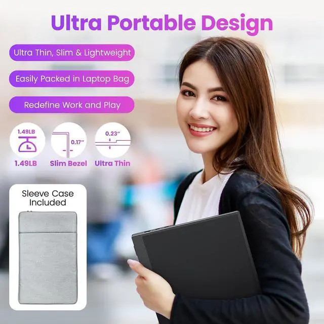 Alt view image 6 of 7 - Portable Monitor 15.6 Inch FHD 1080P HDR IPS Travel with Speakers HDMI Dual USB-C Screen for MacBook Laptop Desktop Surface Xbox PS4 Kickstand, VESA Compatible by DT