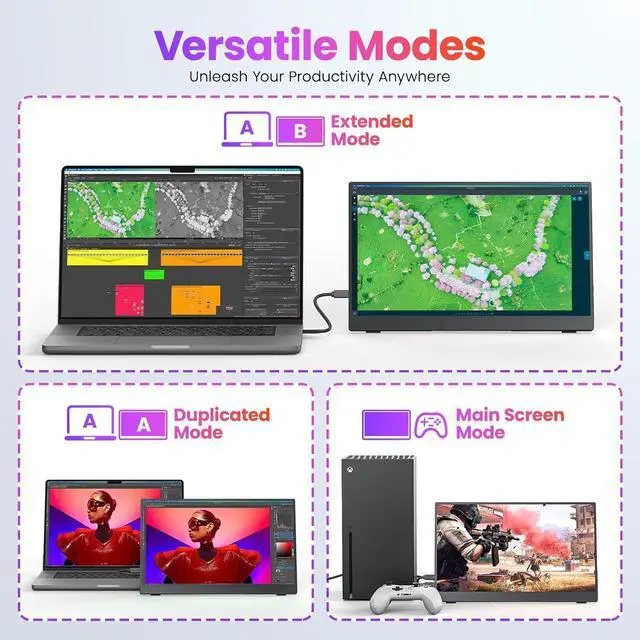 Alt view image 7 of 7 - Portable Monitor 15.6 Inch FHD 1080P HDR IPS Travel with Speakers HDMI Dual USB-C Screen for MacBook Laptop Desktop Surface Xbox PS4 Kickstand, VESA Compatible by DT