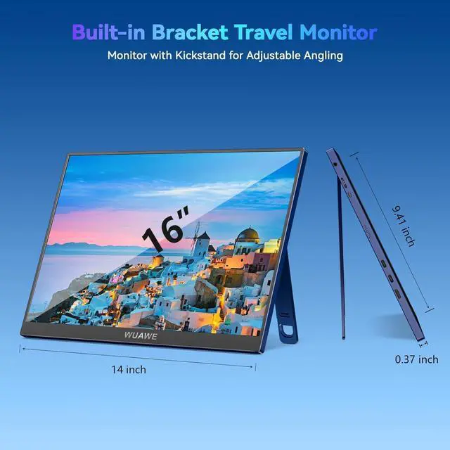 Alt view image 2 of 7 - 16" Portable Monitor, 1200P 120Hz 100% sRGB Gaming Monitor with Built-in Stand, HDR and Freensync, USB C Pc, Switch Ps5 by DT
