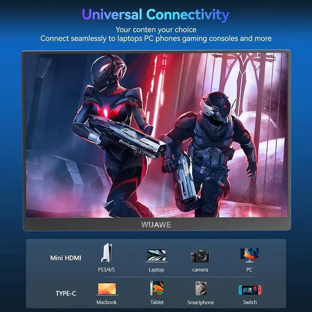 Alt view image 6 of 7 - 16" Portable Monitor, 1200P 120Hz 100% sRGB Gaming Monitor with Built-in Stand, HDR and Freensync, USB C Pc, Switch Ps5 by DT