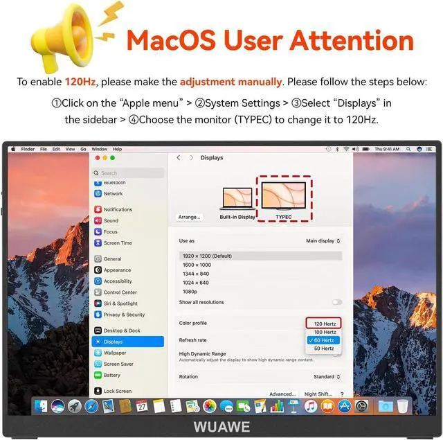Alt view image 7 of 7 - 16" Portable Monitor, 1200P 120Hz 100% sRGB Gaming Monitor with Built-in Stand, HDR and Freensync, USB C Pc, Switch Ps5 by DT