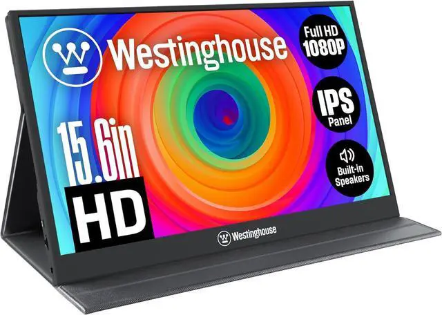 Main image of 15.6 Inch Portable Monitor for Laptop & Travel, 1080p, 60Hz, IPS Display, Full HD Screen with Magnetic Protective Cover, Built in Speakers, 1x Mini HDMI, 1x USB Type-C