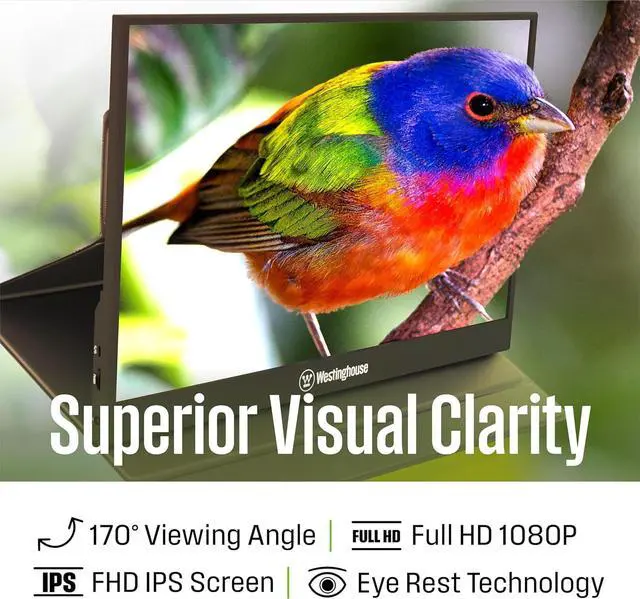 Alt view image 2 of 7 - 15.6 Inch Portable Monitor for Laptop & Travel, 1080p, 60Hz, IPS Display, Full HD Screen with Magnetic Protective Cover, Built in Speakers, 1x Mini HDMI, 1x USB Type-C