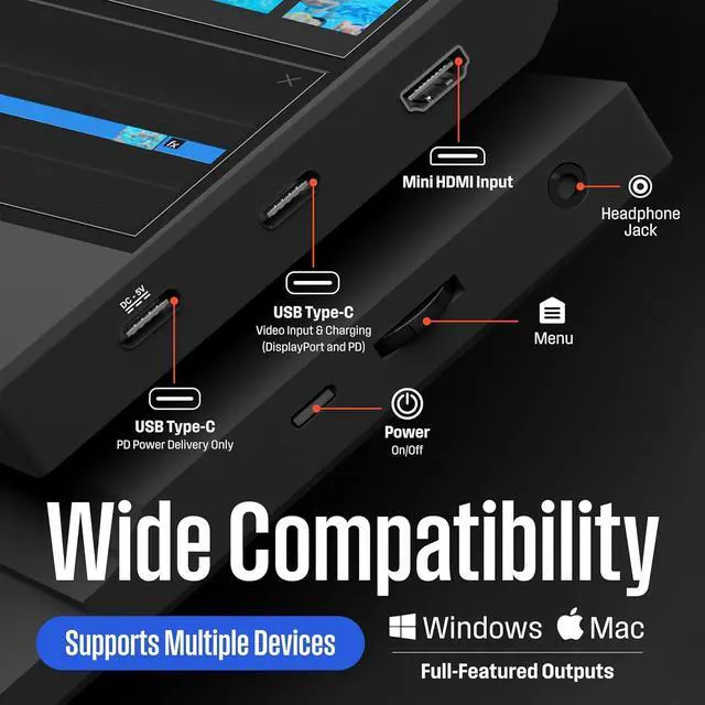Alt view image 5 of 7 - 15.6 Inch Portable Monitor for Laptop & Travel, 1080p, 60Hz, IPS Display, Full HD Screen with Magnetic Protective Cover, Built in Speakers, 1x Mini HDMI, 1x USB Type-C